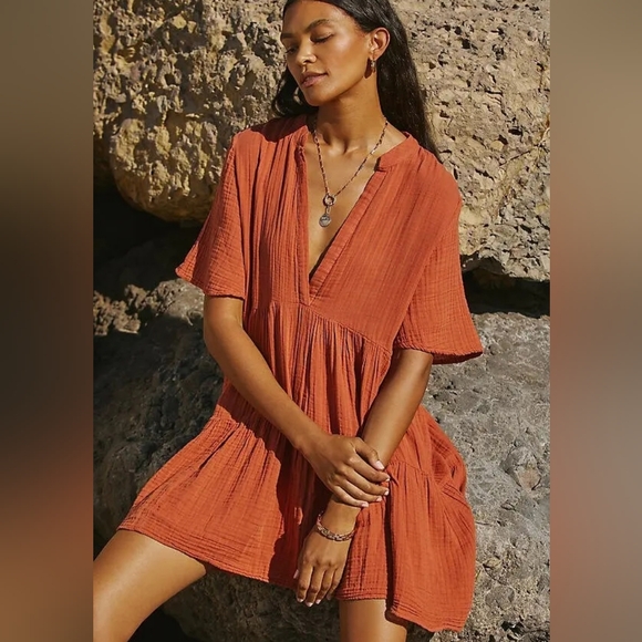 Anthropologie Other - Anthropologie Rust Orange Gauze Swim Coverup Dress